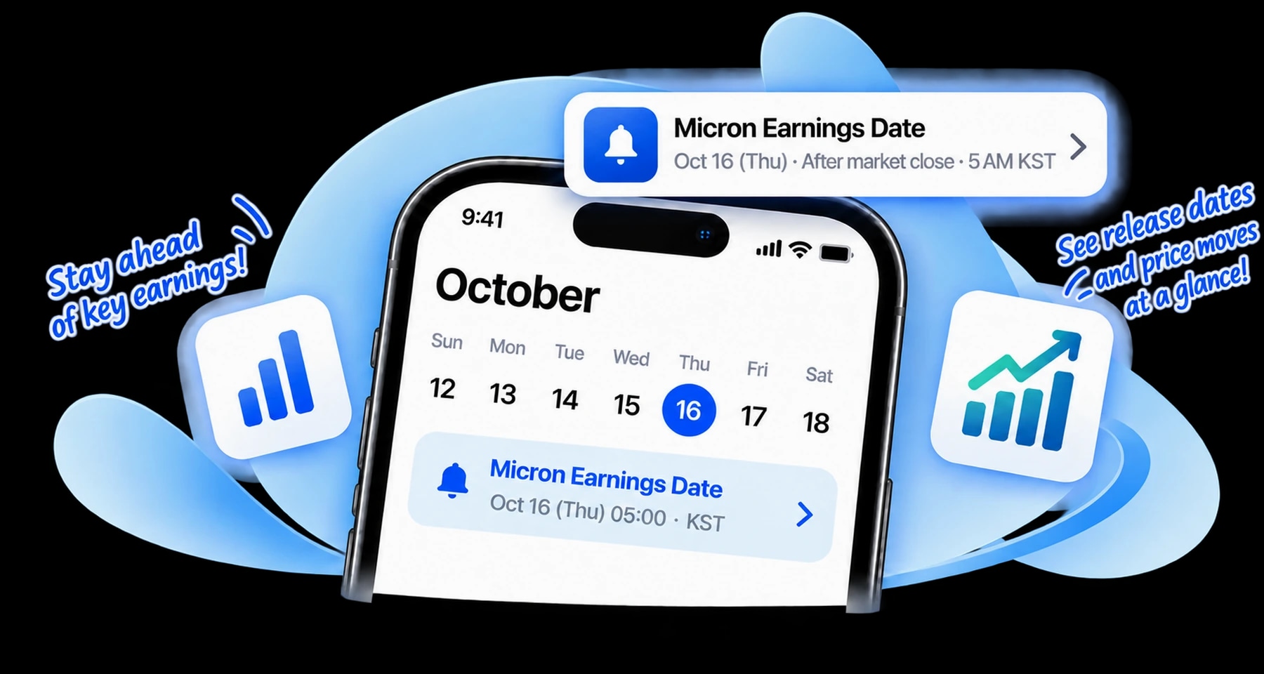 An earnings alert for Micron shown in the iPhone calendar